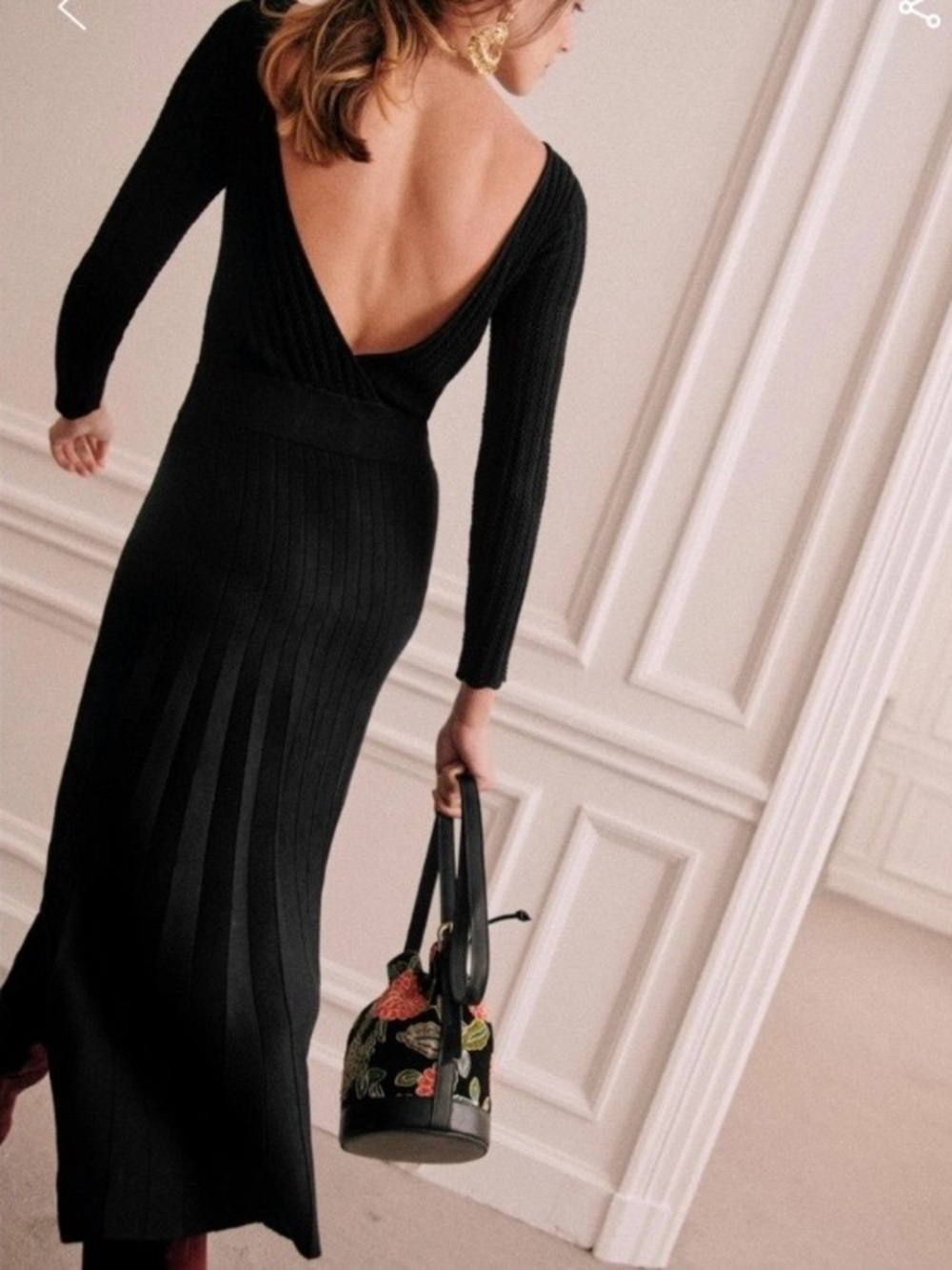 SEZANE Flavie Black Ribbed Knit Midi Dress M - Picture 3 of 10